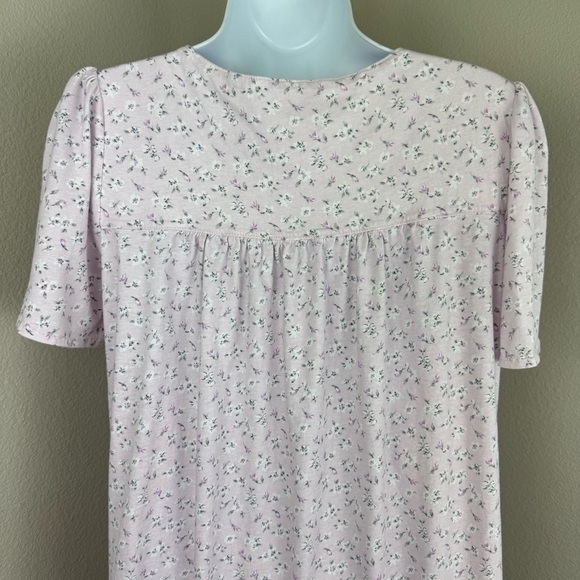 Eileen West Nightgown Pink Lavender Floral Lace Short Sleeve Sleep Dress Small - Picture 6 of 9